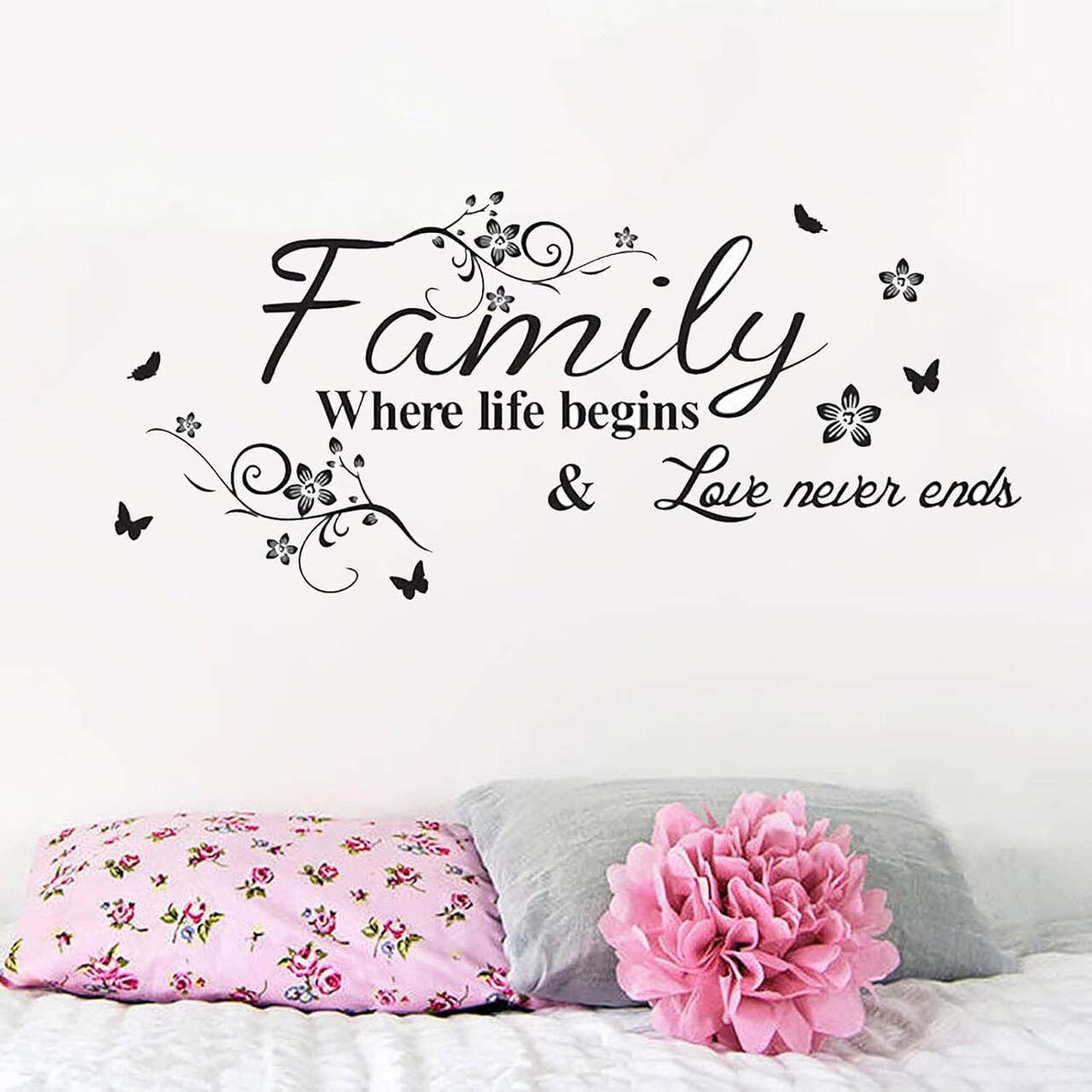 Wall Stickers, Home Decorations for Living Room, Family 'Where Life Begins & Love Never Ends', Multicolor Letter Wall Decor, Vinyl, Custom Style, Matte Finish